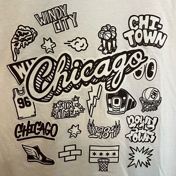 MITCHELL AND NESS CHICAGO BULLS WHITE DOODLE SHORT SLEEVE FASHION T SHIRT size L - Picture 3 of 7